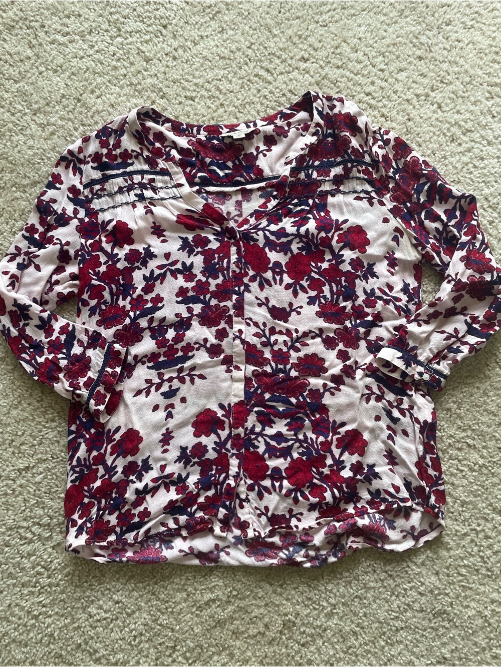 Lucky Brand Light Pink Blouse with Burgundy Floral Print